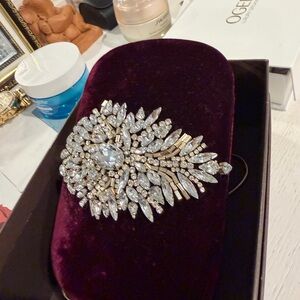 Badgley Mischka Deep Red Velvet Clutch with Crystal Accents